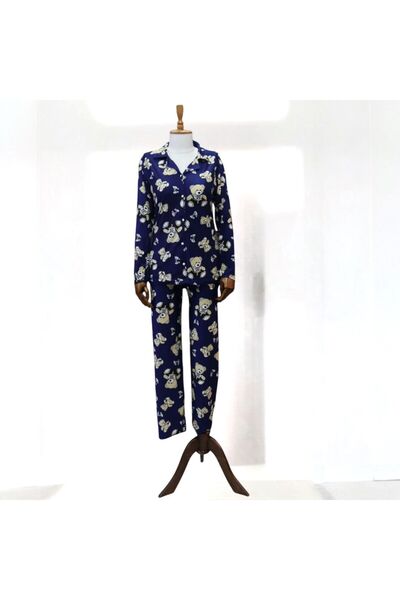 Lukitus Set de pijamale cu mânecă lungă, guler de cămașă cu model din bumbac