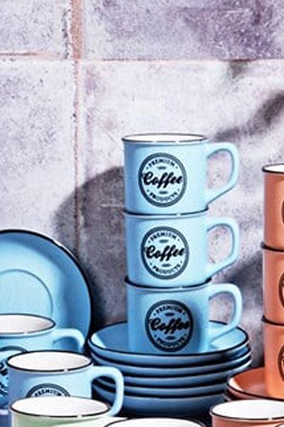 SİHİRLİ AYAKLAR Set of 6 Porcelain Colored Coffee Cups - Coffee Written