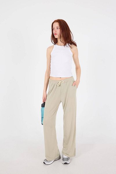 Addax Elastic Waist Tie Wide Leg Pants Pn13631-Asn75