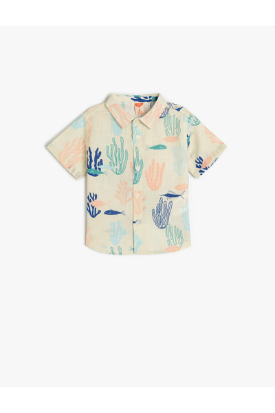 Koton Cămașă cu mânecă scurtă din bumbac, cu un singur buzunar, cu model