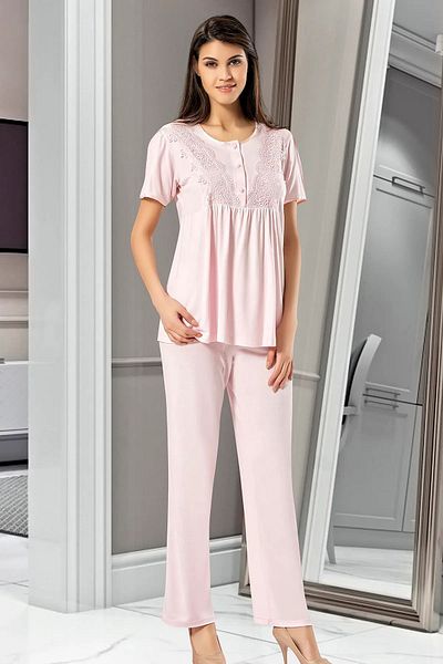 Xses 4001 Set de pijamale pentru gravide pentru gravide cu halat - pudra