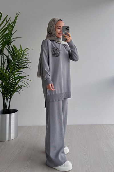 Ka Hijab Set Hijab Mercerizat Buzunar Stone - Gri