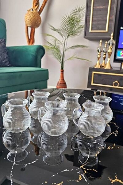 Lavin 6lı Keyfi Ala Çizgili Borosilikat Cam Kulplu Çay Bardağı | Çizgili Kulp...