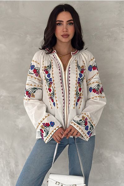 FEMELLE Women's Cross Stitch Embroidered Cotton Blouse