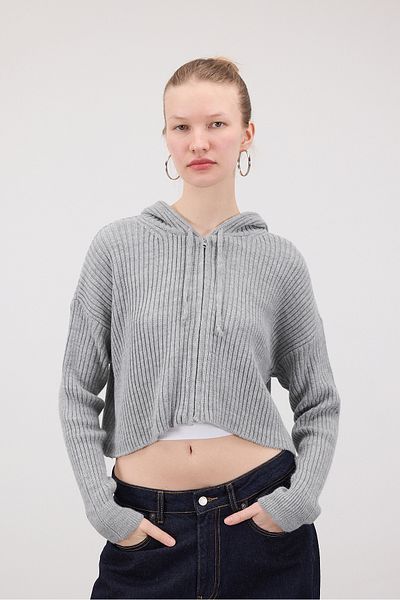 Addax Knitwear Hooded Zippered Cardigan H3391-C13
