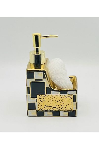Lavin Porcelain Gilded Detergent Dispenser Liquid Soap Dispenser with Sponge