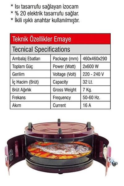 YILDIZ Camlı Davul Fırın Küçük Boy Tek Emaye Tepsili Davul Fırın