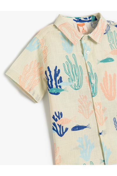 Koton Cămașă cu mânecă scurtă din bumbac, cu un singur buzunar, cu model