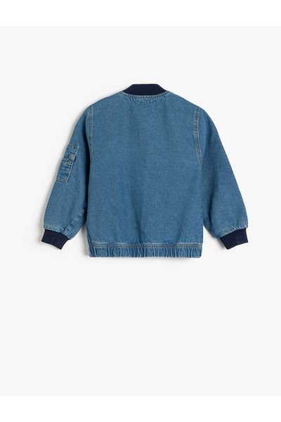 Koton Jachetă oversize din denim bomber cu mânecă lungă din bumbac, cu buzunare acoperite