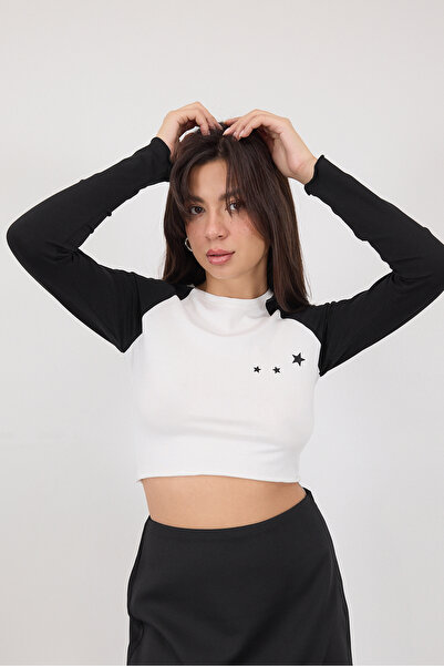 Addax Bisiklet Yaka Yıldız Baskılı Bluz B1680-r10