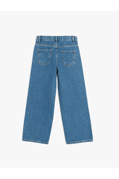 Koton Bow Print Pocket Cotton Wide Leg Denim Trousers