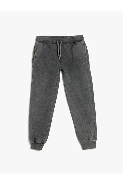 Koton Βαμβακερό πλυμένο Basic Sweatpants με κορδόνια στη μέση