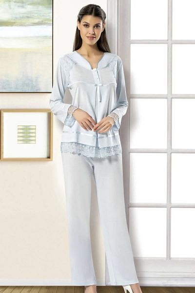 Xses 2190 Set de pijama de maternitate pentru femei cu halat - albastru