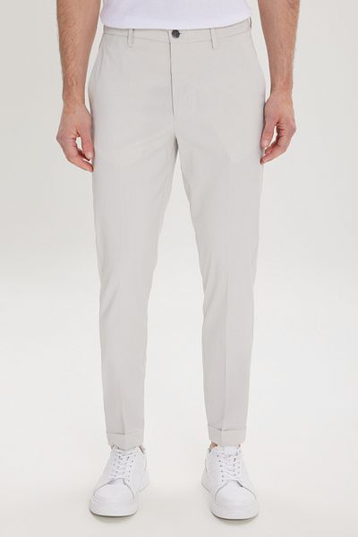 ALTINYILDIZ CLASSICS Men's Stone Slim Fit Narrow Cut Casual Trousers with Elastic Waist Side Pocket