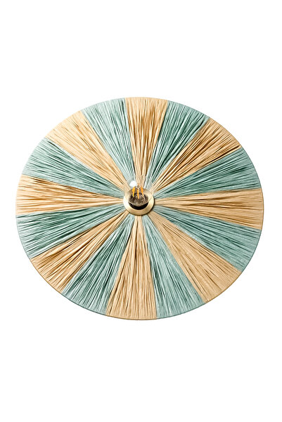 NYLife Mavi Ve Doğal Renk Rafya Yuvarlak Modern Duvar Lambası Duvar Apliği