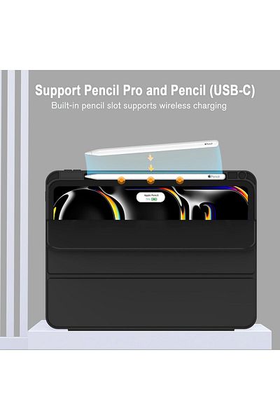 AWH حافظة جديدة لجهاز iPad Pro مقاس 13 بوصة M4 (موديل 2024، الجيل السابع) مع حامل قلم، تدعم Touch ID، باللون الأسود