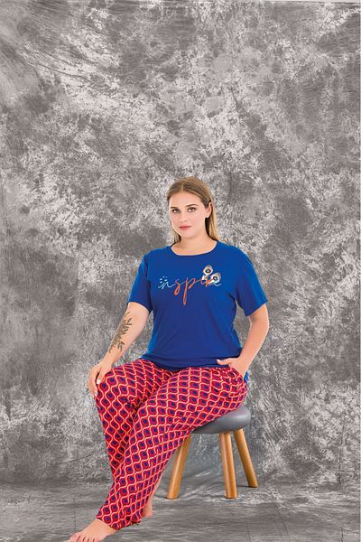 Lady Lingerie Set de pijamale pentru femei, cu mâneci scurte, 93% bumbac, 7% lycra, cu decolteu, cu modele