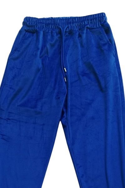 Cetiner Group Blue Unisex Shiny Velvet Pants Sweatpants Pajama Bottoms - Pockets and Elastic Legs