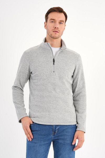 Deri Company Melange Gray Fleece Sweatshirt Men's Stand Collar