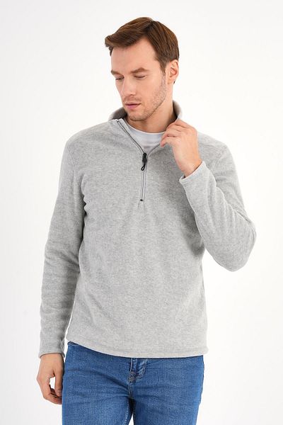 Deri Company Melange Gray Fleece Sweatshirt Men's Stand Collar