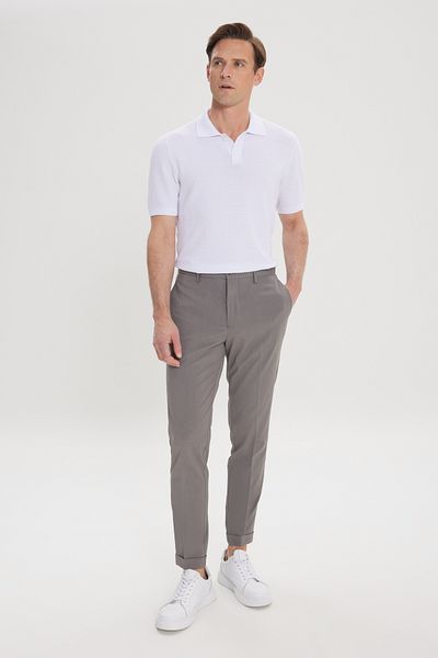 ALTINYILDIZ CLASSICS Men's Anthracite Slim Fit Narrow Cut Casual Trousers with Elastic Waist Side Pocket