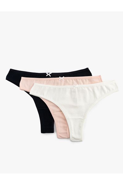 Koton Ribbon Detailed Cotton Relax Fit Brazilian Panties Set of 3