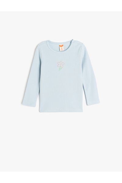 Koton Tricou de bază cu mânecă lungă, cu broderie florală din bumbac