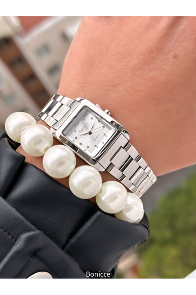 Ferrucci 20*20 MMKasa, Gümüş Renk Çelik Kordon,Taşlı Kare Kadran Kadın Kol Sa...