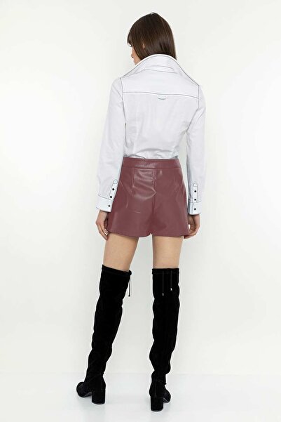 INVIDIA Deri Görünümlü Şort Etek