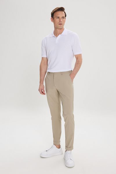 ALTINYILDIZ CLASSICS Men's Light Khaki Slim Fit Slim Fit Elastic Waist Side Pocket Casual Pants