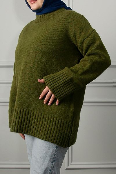 Yağızlar Giyim Γυναικείο Πλεκτό Πουλόβερ Χακί Crew Neck