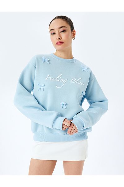 Koton Raised Bow Slogan Printed Crew Neck Sweatshirt