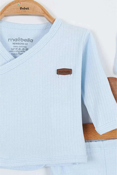 MAİBELLA YENİ Düz Desenli Erkek Bebek Hastane Çıkışı Bebek Kıyafetleri Yenidoğan Hastane Çıkış Seti 5 li