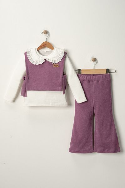 Zaziko Kids Girls' Three-Piece Suit with Blouse and Pullover Trousers Tkm.1004-Z