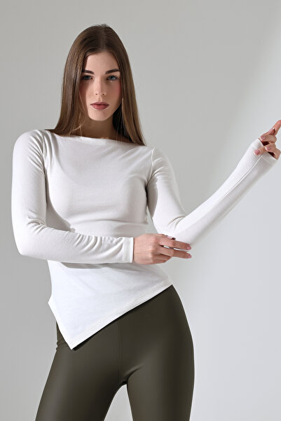 Şiir Evora Kadın Asymmetric Kayık Yaka Uzun Kollu Bluz & Top - Ekru