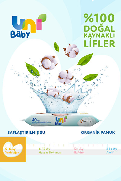 Uni Baby Yenidoğan Islak Pamuk Mendil 12x40 (480 YAPRAK)