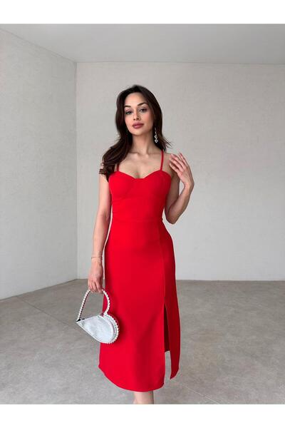 Mooi Butik Red Belasco Midi Dress - 9050