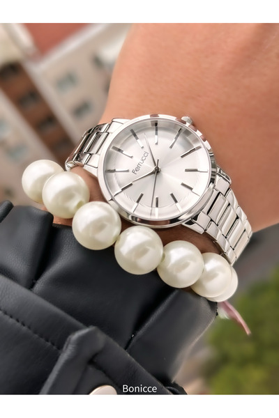 Ferrucci علبة 35 ملم، سوار فولاذي فضي اللون، ساعة يد نسائية بتصميم أنيق + سوار