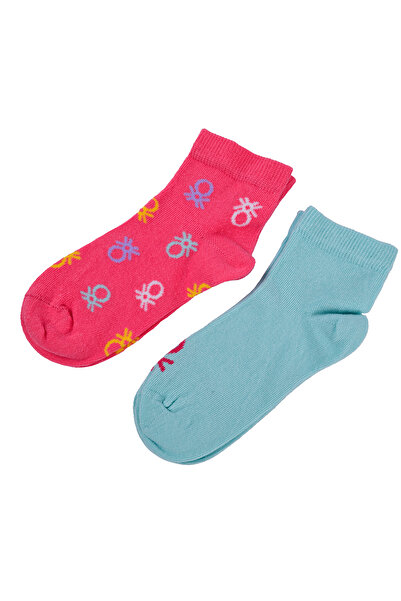 United Colors of Benetton Size 30-35 Girl's Logo Embroidered Woven 2-Piece Ballerina Socks 77277