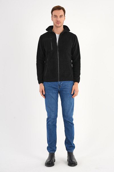 Deri Company Men's Fleece Jacket Black Zippered Stand Collar