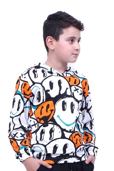 FYK KİDS Smiley Face Patterned Hooded Unisex Sweatshirt