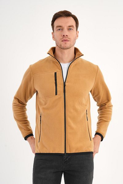 Deri Company Ανδρικό μπουφάν Fleece Καφέ με φερμουάρ γιακά