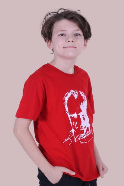 panios kids Atatürk-Ayyıldız-İmza Baskılı Unisex Çocuk Kısa Kollu T-Shirt