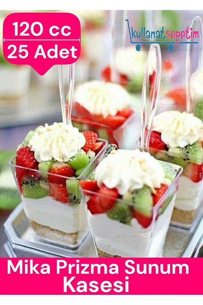 Kullanatsepetim Clear Plastic Cubic Prism - 120 Cc, 25 Dessert Presentation Containers - Appetizer and Salad Bowl
