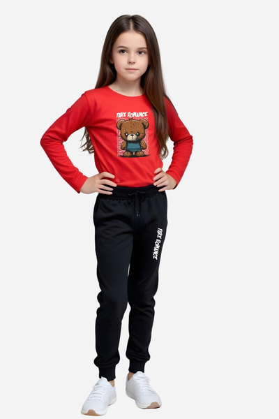 FYK KİDS 3'LÜ KIZ ÇOCUK BASKILI BEL DETAYI LASTİKLİ ALT-ÜST PİJAMA TAKIMI