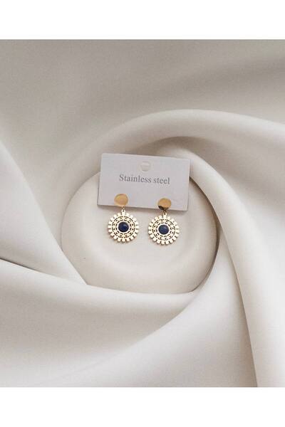 Minne Jewelry-Accessory Yuvarlak Çiçek Motifli Küpe - Çiçek Motifli Küpe - Otantik Motifli Küpe - Çelik Küpe