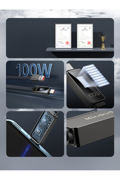 Mcdodo CA-4980 TYPE-C TO USB 100W 6A LED RİTİM ŞARJ VE DATA KABLOSU-1.2 M