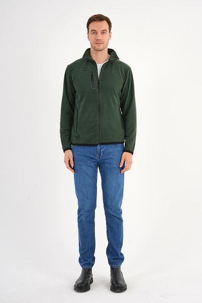 Deri Company Ανδρικό μπουφάν Fleece Πράσινο γιακά με φερμουάρ