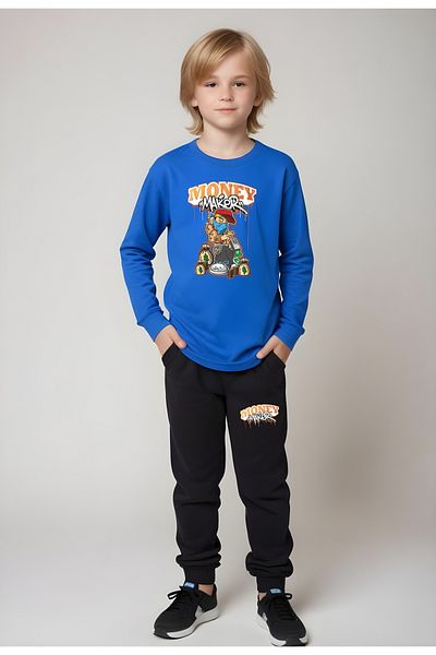 FYK KİDS Set de pijamale cu gât rotund cu imprimeu text pentru băiat