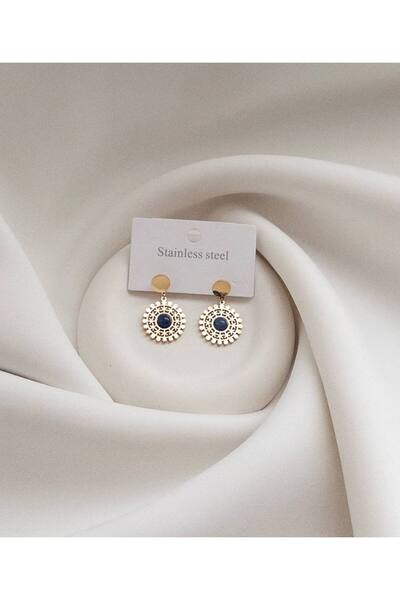 Minne Jewelry-Accessory Yuvarlak Çiçek Motifli Küpe - Çiçek Motifli Küpe - Otantik Motifli Küpe - Çelik Küpe